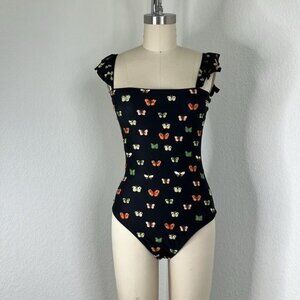 Agua Bendita Nativa Mariposario Embroidered One Pc Swimsuit Butterfly Ruffle Bea